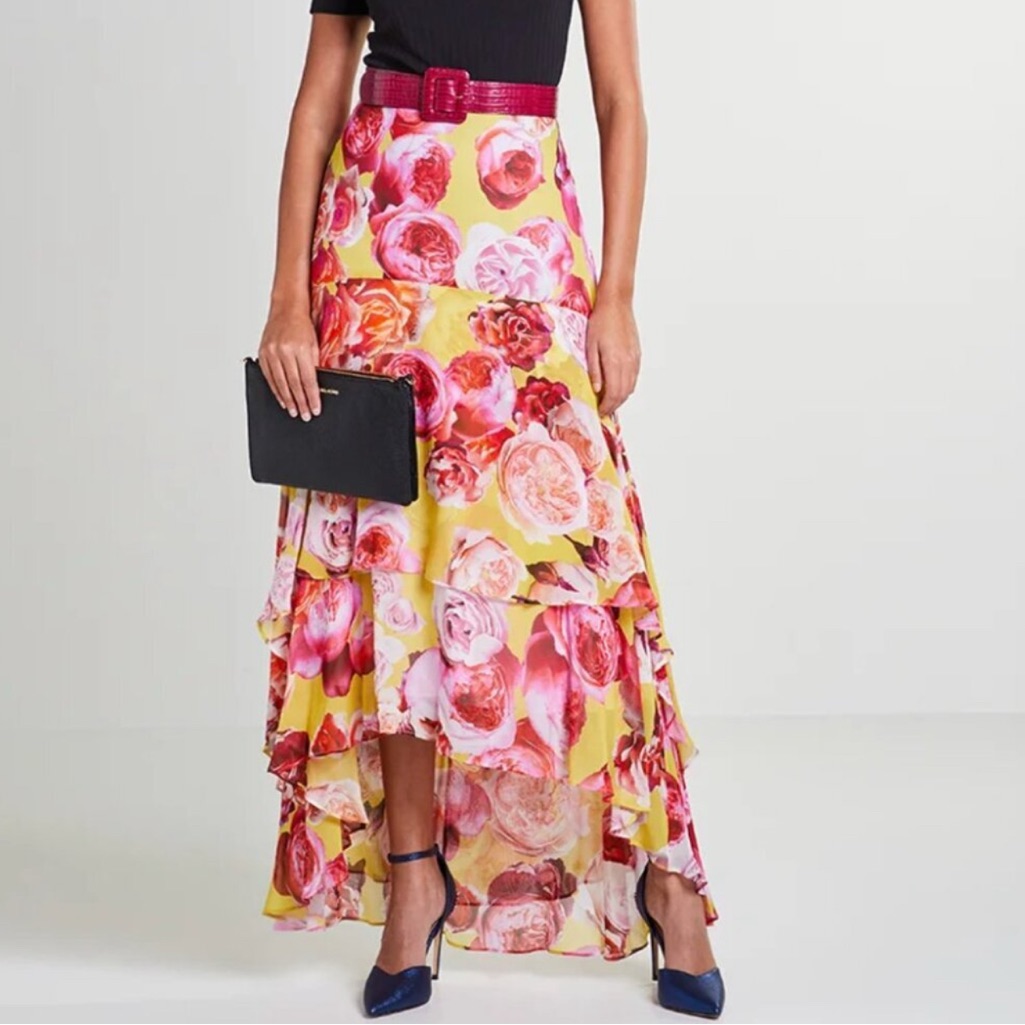 Pinko Bonet High-Low Floral Ruffle Skirt Size 42 (Us 6 / Uk 10) Nwt